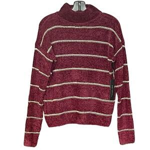 Rachel Zoe long sleeve sweater burgundy cream stripe soft cozy women’s size M